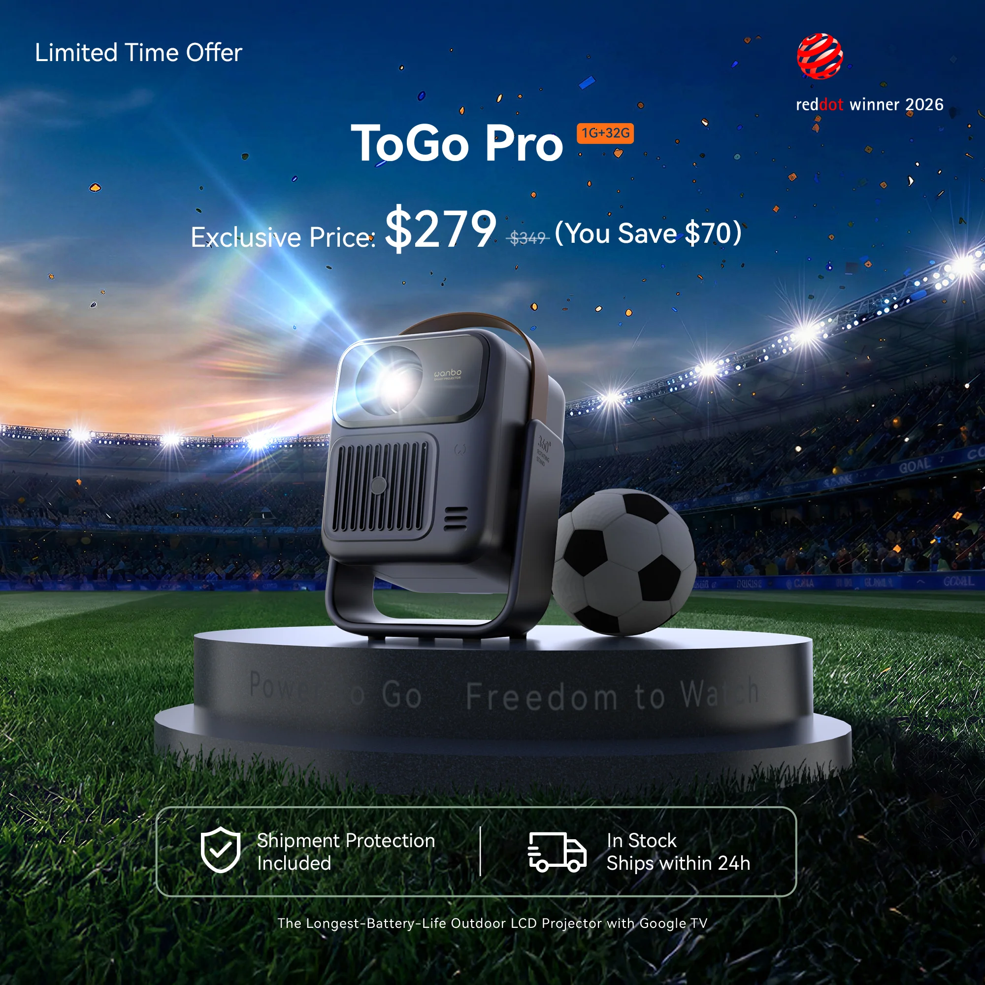 Wanbo ToGo Pro: Google TV Projector with Android 14 & Longest Battery for Outdoor - Image 6