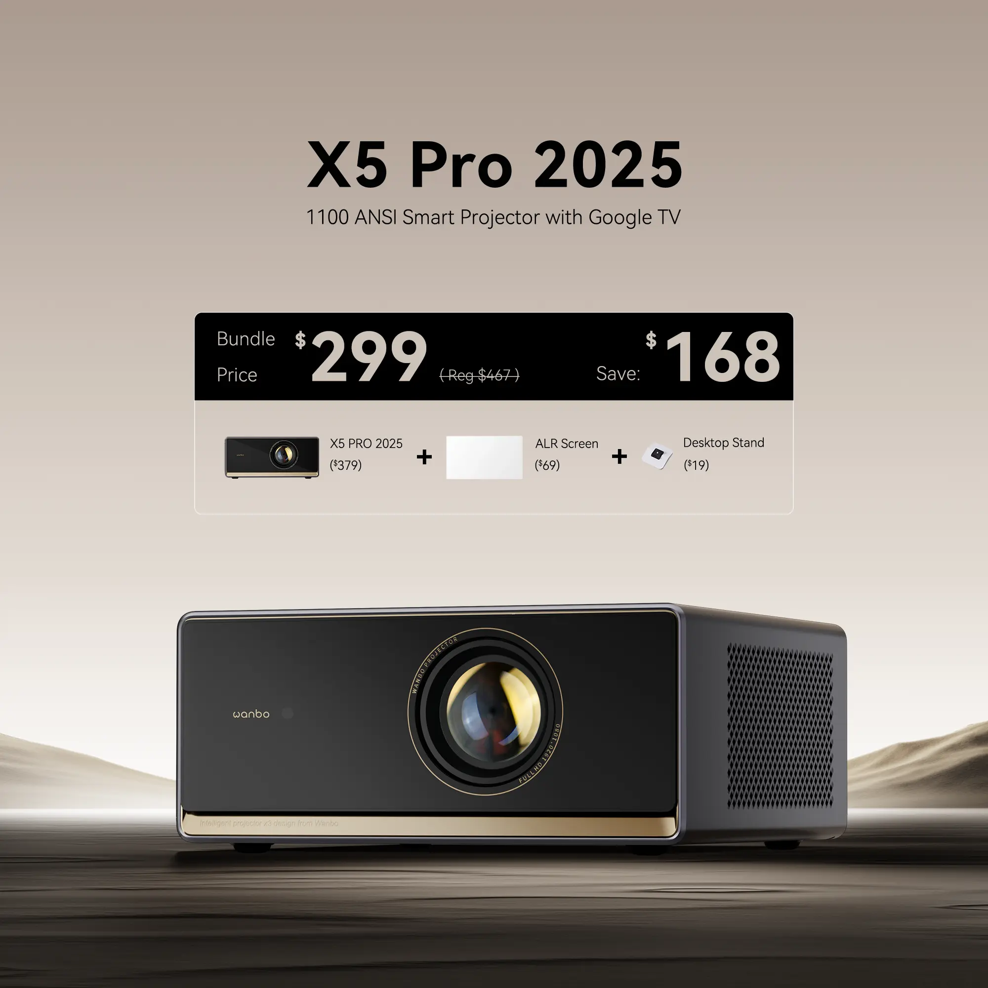 Wanbo X5 Pro 2025 AD Exclusive $299 - 1100 ANSI Google TV Online 4K Support Projector
